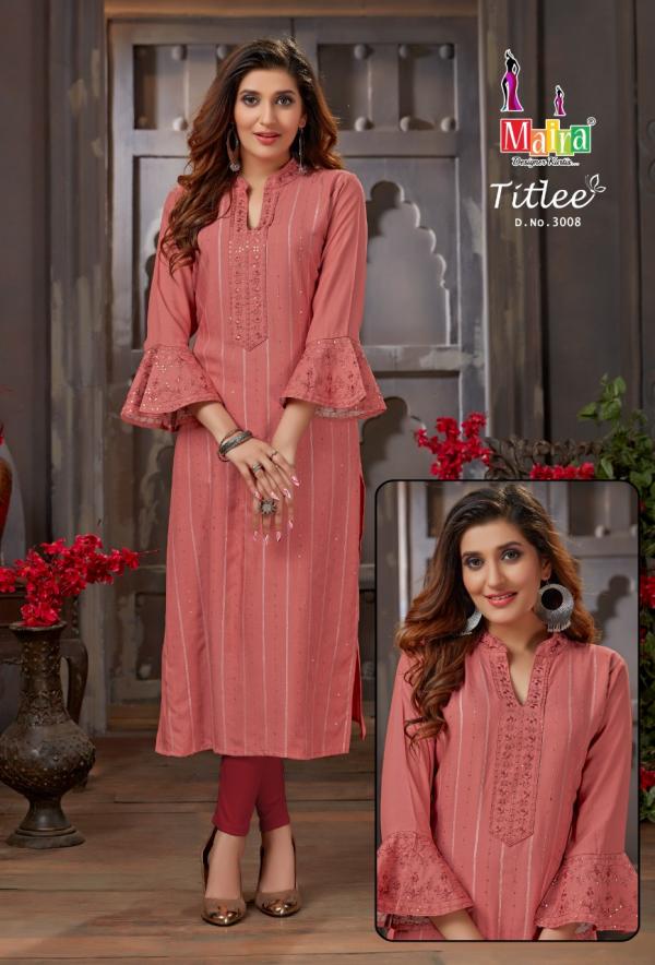 Maira Titlee 3 Beautiful Rayon Embroidery Kurti 